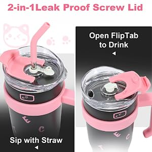 topprosper 40 oz tumbler with handle, large insulated tumblers with straw and lid, stainless steel vacuum travel coffee mug cup (black)